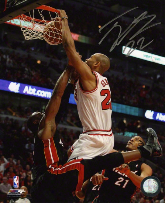 Taj Gibson Autographed 8x10 Photograph  Details: Chicago Bulls, Dunking Over Wade