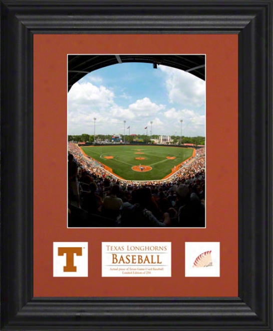 Texas Longhorns 6x8 Framed Photograph  Details: Descriptive Plate, Game Used Baseball Piece