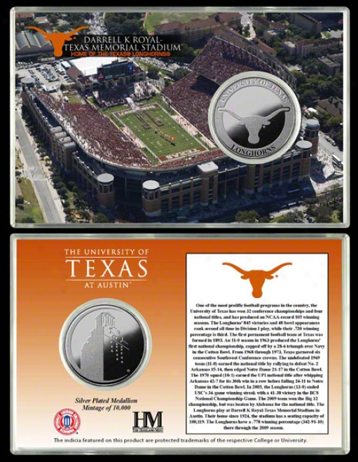 Texas Longhorns Darrell K Royal -exas Memorial Stadium Silver Coin Card