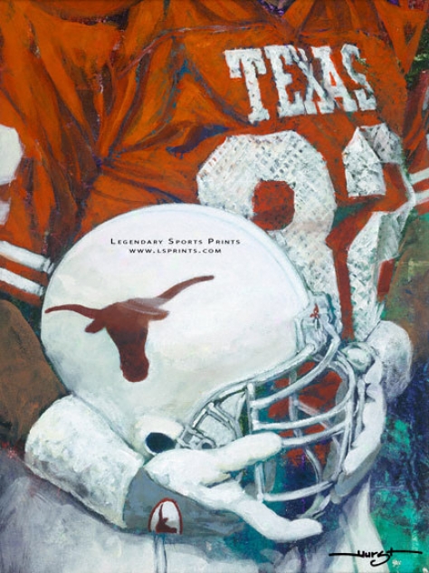 Texas Longhorns - &quotu Of T Helmet Series&quot - Large - Unframed Giclee