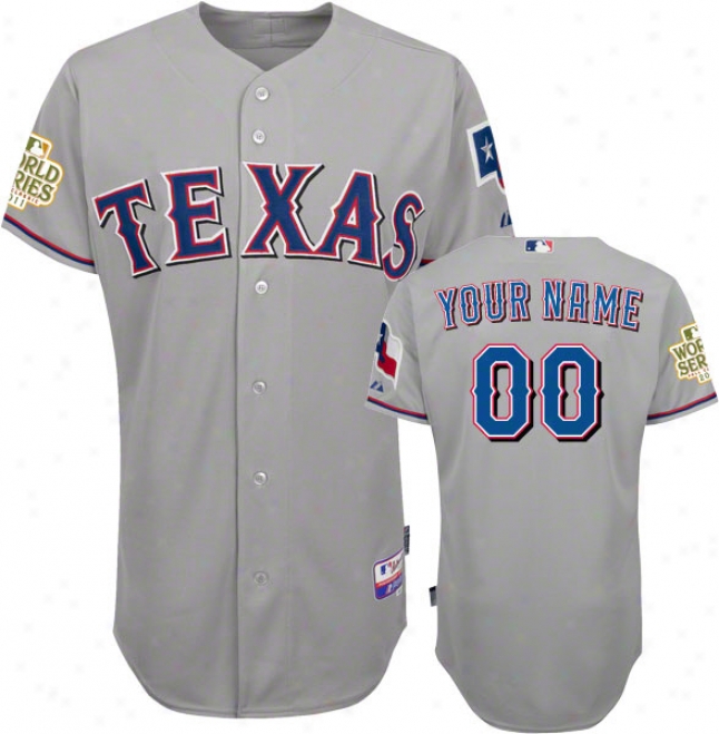 Texas Rangers Jersey: Personalized Road Grey Genuine Col Base␞ Jersey With 2011 World Series Participant Patch