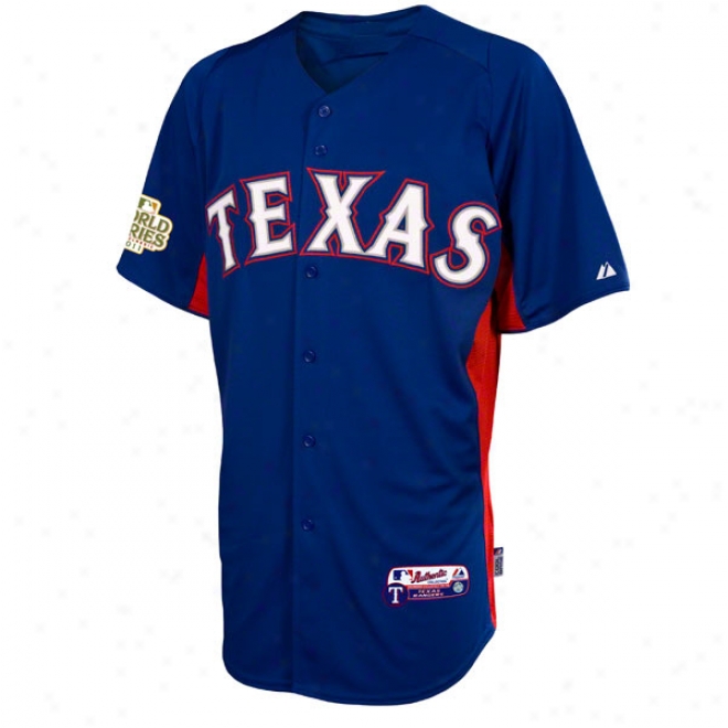 Texas Rangers Jersey: Royal Blue Authentic Cool Base␞ On-field Batting Practice Jerdey With 2011 World Series Participant Patch