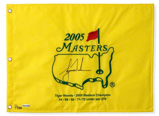 Tiger Woods Autographed 2005 Masters Pin Flag With Ejbroidery