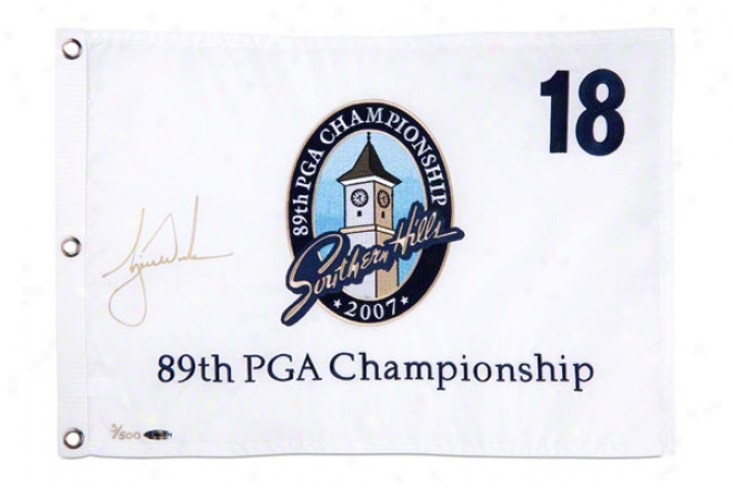 Tiger Woods Autographed 2007 Pga Championship Pin Flag