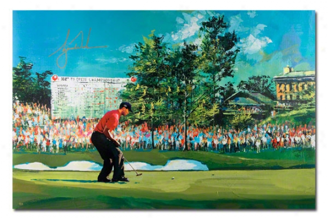 Tiger Woods Autographed 2008 Us Open 44x29 Giclee Artwork By Malcolm Farley