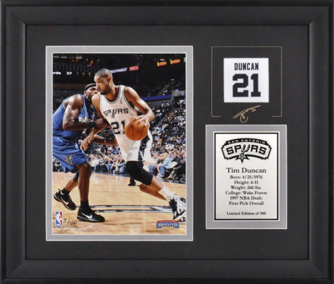 Tim Duncan San Anyonio Spurs Framed 6x8 Photograph With Facsimile Signature And Dish - Limited Edition Of 500