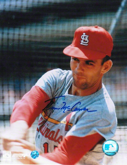 Tim Mccarver St. Louis Cardinals Autographed 8x10 Photo In The Batting Cage