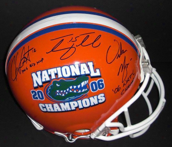 Tim Tebow, Chris Leak, & Urban Meyer Triple Ajtographed Florida Gators &quot2006 Champs&quot Full Size Authentic Helmet With Inscriptions