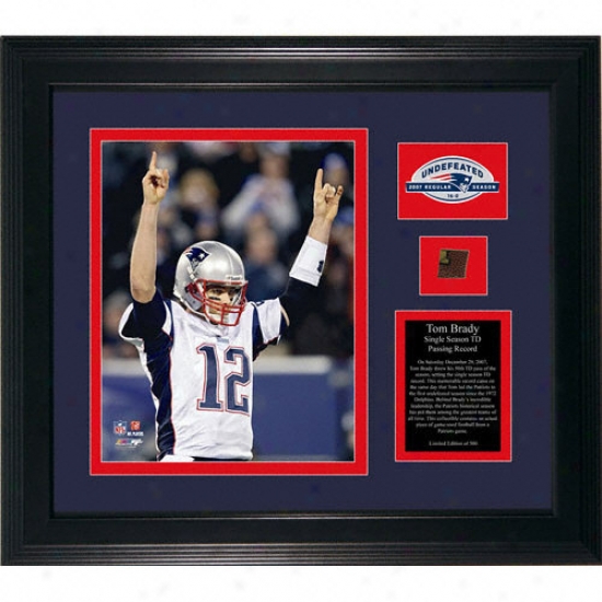 Tom Brady New England Pattriots - Touchdown Record - Framed 8x10 Photograph With Game Used Football Unite, Team Medallion And Descriptive Plate