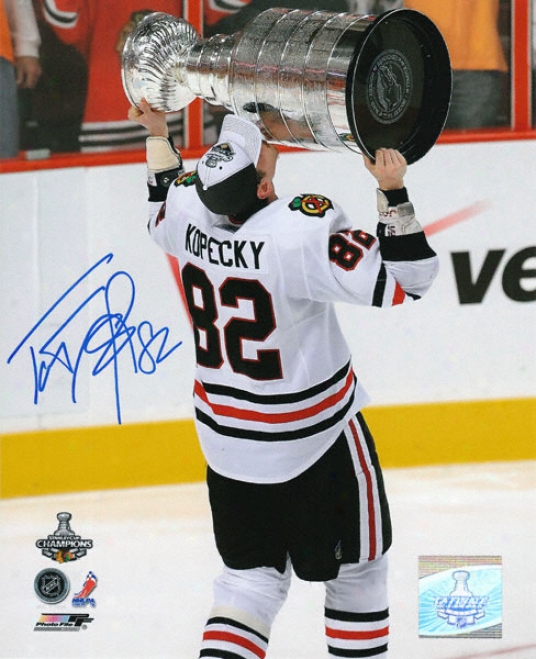 Tomas Kopecky Chicago Blackhawks - Holdung The Stanley Cup - Autographed 8x10 Photograph