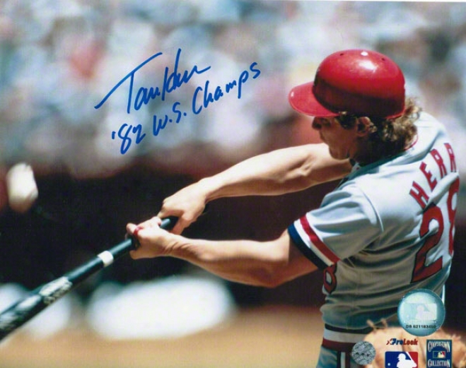 Tommy Herr St. Louis Cardinals Autographed 8x10 Photo Hitting Inscribed 82 Ws Champs