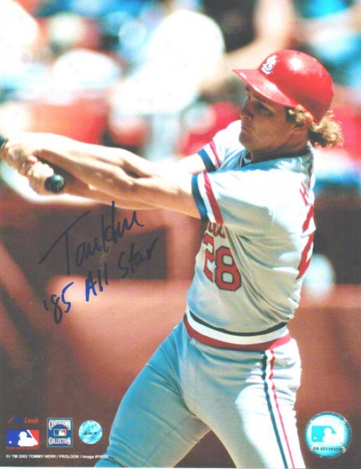 Tommy Herr St. Louis Cardinals Autographed 8x10 Photo Swinging Inscribed 85 All Star