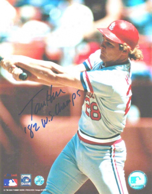 Tommy Herr St. Louis Cardinals Autographed 8x10 Photo Swinging Inscribed 82 Ws Chamls