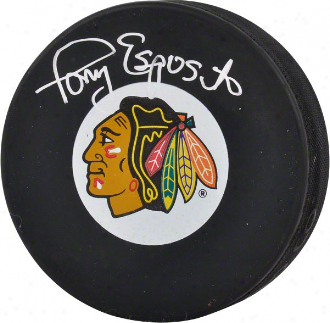 Dunce Esposito Autographed Puck  Details: Chicago Blackhawks, New Style Puck