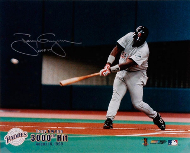 Tony Gwynn San Diego Padres - 3000 Hit Aug 6, 1999 - Autographed 16x20 Photograph Attending Hall fO Fame 2007 Inscription