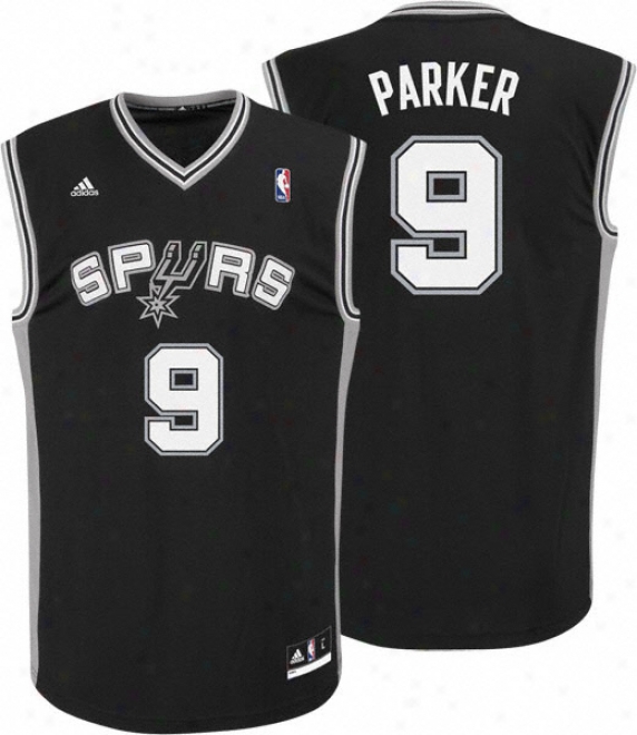 Tony Parker Jersey: Adidas Revolution 30 Blacl Replica #9 San Antonio Spurs Jersey