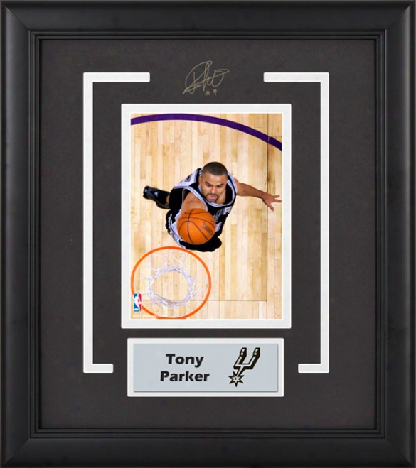 Tony Parker San Antonio Spurs Frmed 6x8 Photograph With Facsimile Signature And Plate