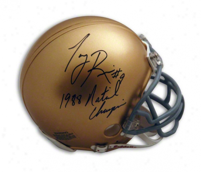 Tony Rice Notre Dame Fighting Irish Autographed Mini Helmet Inscribed 1988 National Champs And #9