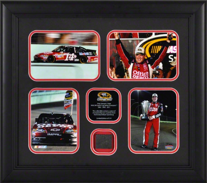 Tony Stewart Framed 4-photo Collage  Detauls: 2011 Sprint Cup Series Champion, With Race Used Tire, Limited Edition Of 514