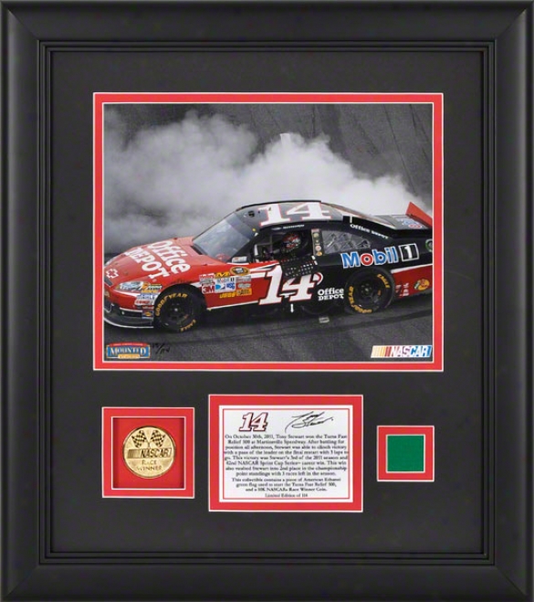 Dunce Stewart Framed 8x10 Photograph  Details: 2011 Tums Fast Relief 500 Victory At Martinsville Speedeay,with Race Winner 10k Gold Coin And Green Flag - Limited