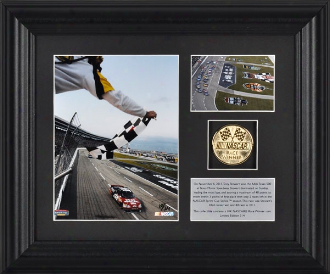 Dunce Stewart Framed Photograph  Details: 2011 Texas Motor Speedway 500 Winner, Gold Coin, Plate, Limited Edition Of 314