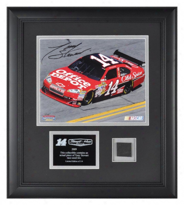 Tony Stewart - Office Depot - 8x10 Photograph With Facsimile Autograph And Race Used Tire.