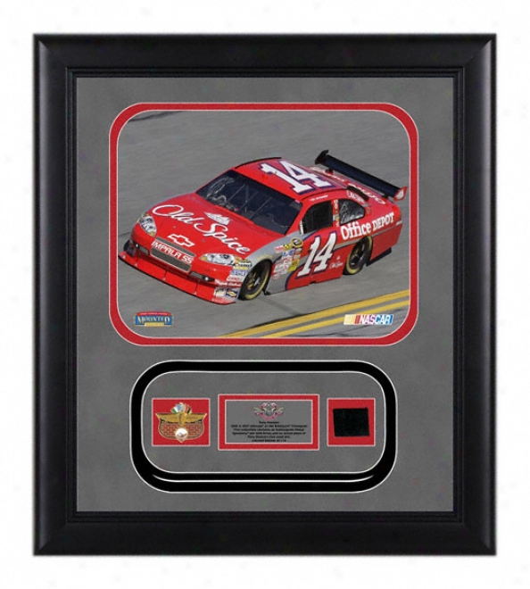 Tony Stewart - Old Spice -Framed 8x10 Photograph Attending Indianapolis Motor Speedway Pin, Brick And Authentic Race Used Tire - Le Of 2009