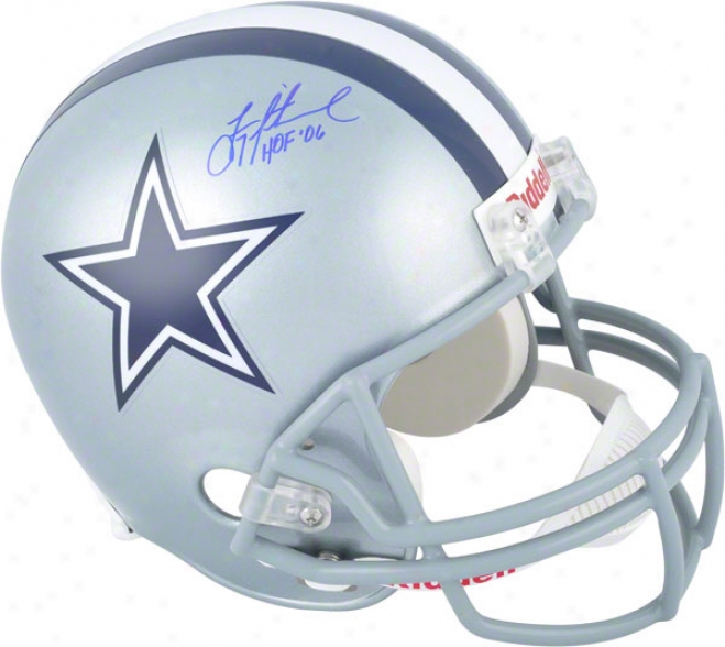 Troy Aikman Autographed Helmet  Dteails: Dallas Cowboys, Riddell Repljca Helmet, Hoof 06 Inscription