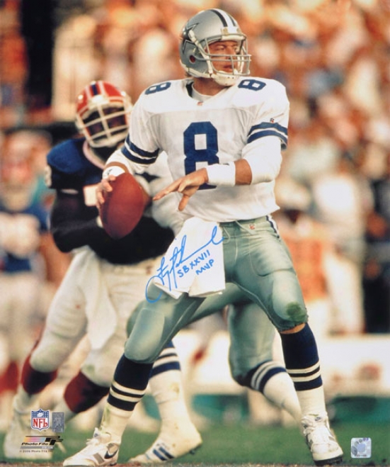 Troy Aikmman Autographed Photograph  Details: Dallas Cowboys, 20x24, Sb Xxvii Mvp Inscription