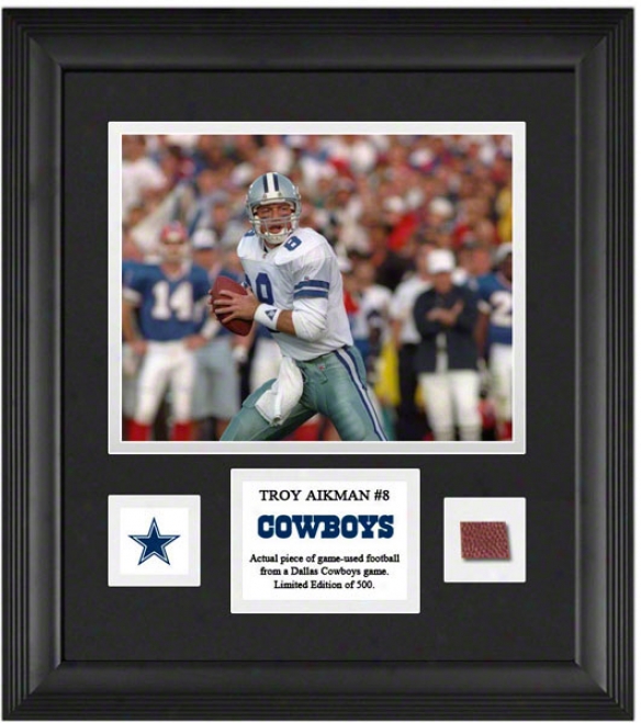 Troy Aikman Framed 8x10 Photograph  Details: Dallas Cowboys, With Game Used Football Piece And Descriptive Plate