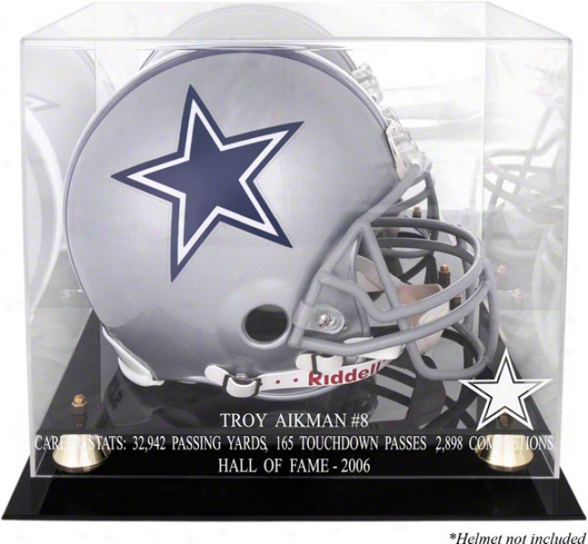 Troy Aikman Hof 2005 With Statistics Golden Greek  Helmet Case And Mirror Back