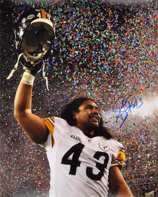 Troy Polamalu Autographed 16x20 Photograph  Details: Pittsburgh Steelers, Super Bowl 43 Celebration With Confetti