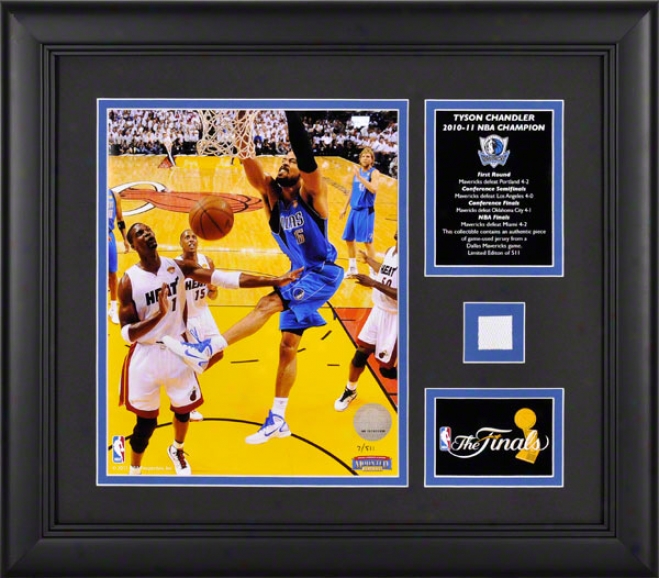 Tyson Chandler Framed Photograph  Details: Dallas Mavericks, 2011N ba Champions, 8x10 With Game Used Jerxey And Plate