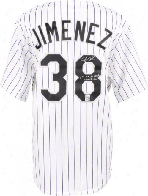 Ubaldo Jimenez Autographed Jersey  Details: Colorado Rockies, White, 1st No Hitter 4-17-10 Inscription