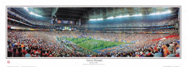 Urban Meyer And Chris Leak Florida Gators Dual Signed 06 National Championship Panoramic W/ 2 Insxriptions