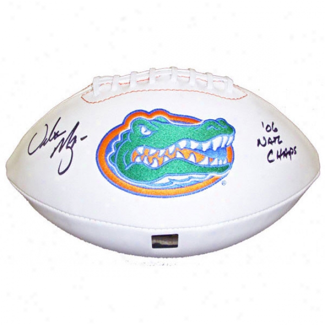 Urban Meyer Florida Gators Autographed Full Size White Football With 06 Nat Champs Inscription