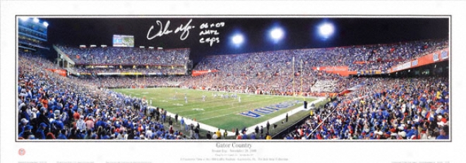 Urban Meyer Florida Gators Autographed Panoramic W/ Inscription &quot06 & 08 Nat'l Champs&quot