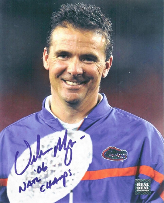 Urban Meyer Florida Gators Autographed - Trophy - 16x20 Photograph With 2006 Champs Inscription