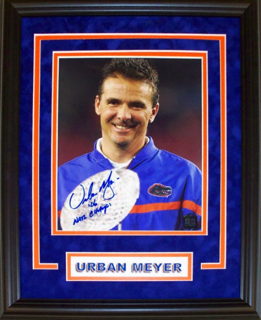 Urban Meyer Florida Gators - Coachinh - Form Framed Autographed 8x10 Photograph With 06 Nat Champs Inscription