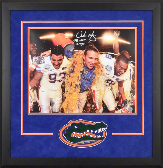 Urban Meyer Florida Gators Deluxe Framed Autographed 16x20 Photo W/ Inscription &quot08 Champs&quot