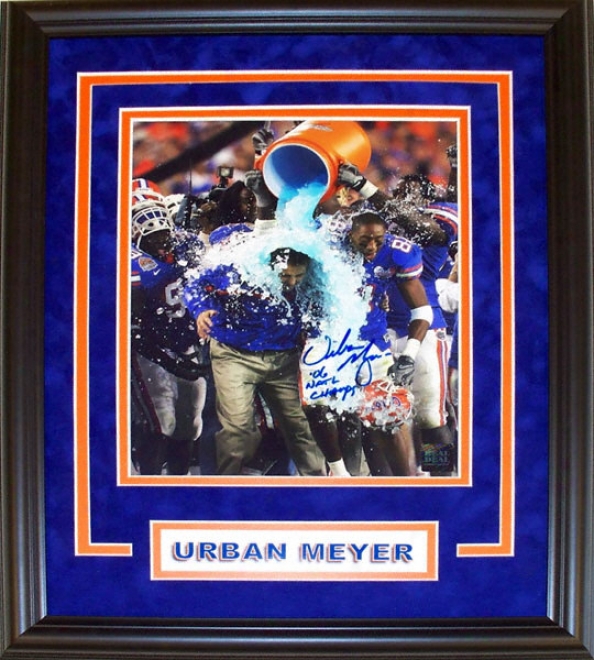 Urban Meyer Florida Gators - Gatorade Dunk - Custom Framed Autographed 8x10 Photograph With 06 Nat ChampsI nscription