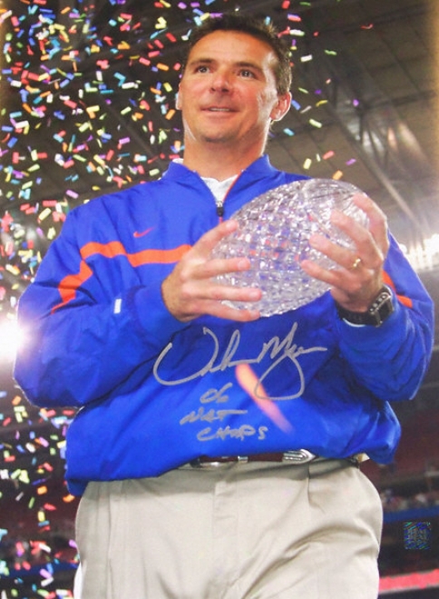 Urban Meyer Florida Gators - National Championship Trophy - Autographed 16x20 Photograph With 06 Natl Champs Inscription