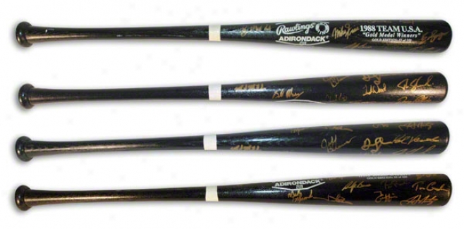 Usa 1988 Olympic Gold Medal Winning Baseball Team Autographed Rawlings Adirondack Bat Signed By Every Member Of The Team