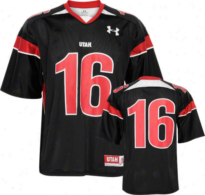 Utah Utes -no. 16- Black Under Armour Performance Replica Football Jersey