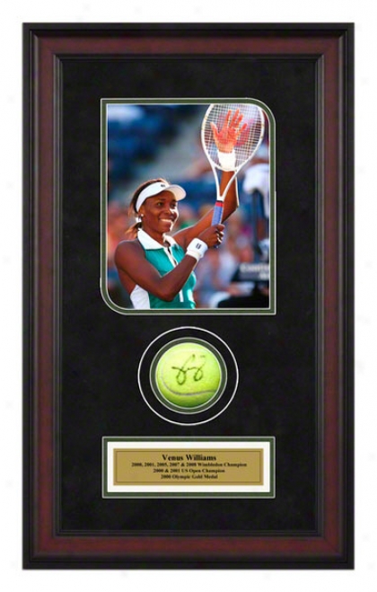 Venus Williams 2007 Us Open Framed Autographed Tennis Ball With Photo