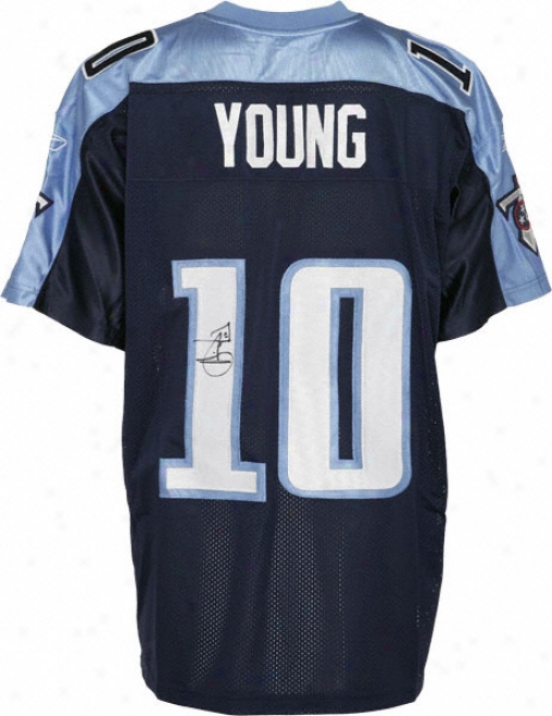 Vince Youthful Autographed Jersey  Particulars: Tennessee Titans, Authentic, Blue