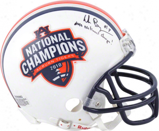 Wes Byrum Auburn Tigers Autographed Half National Champils And Half Auburn Tigers Mini Helmet W/ Inscription &quot2010 National Champs&quot