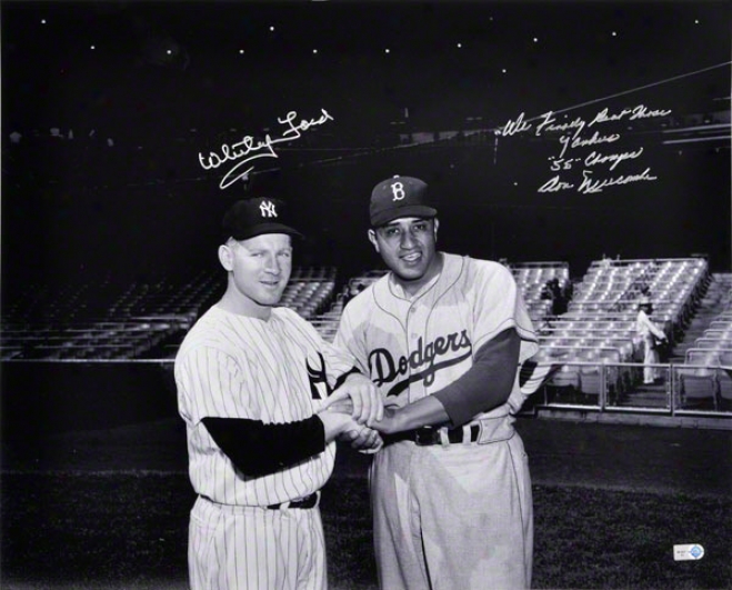 Whitey Ford And Don Newcombe Autographed 16x0 Photograph  Details: New York Yankees, Los Angeles Dodgers, Black And White, With &quotwe Finallg Beat Those Yank
