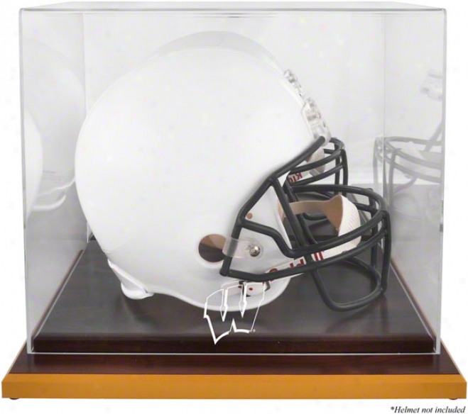 Wisconsin Badgefs Logo Helmet Parade Case  Details: Wood Base, Mirrored Back