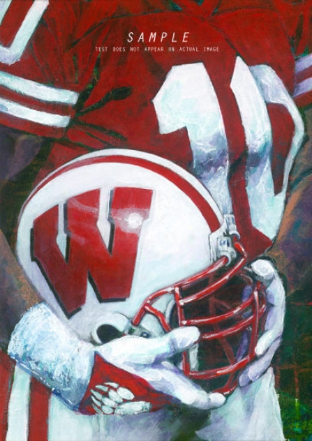 Wisconsin Badgers - &quotu Of W Helmet Series&quot - Large - Unframed Giclee